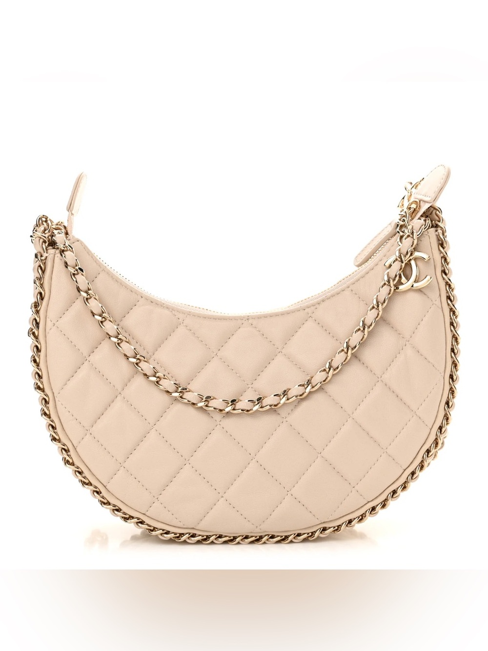 CHANEL Lambskin Quilted Small Hobo Bag Light Beige